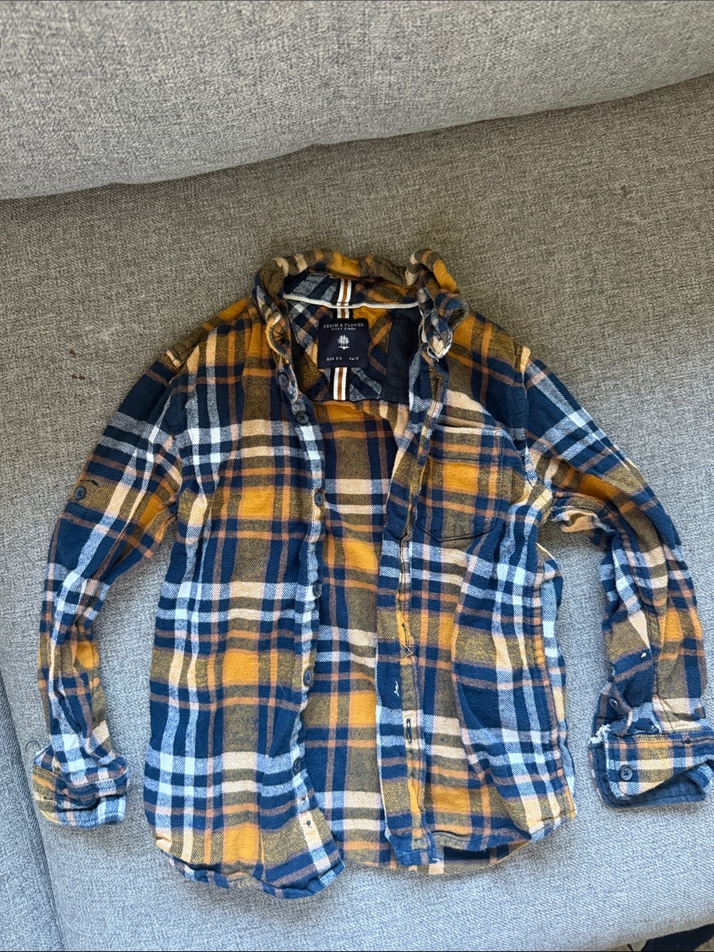 Denim & Flower Yellow Navy Plaid Button-Down Flannel Shirt
